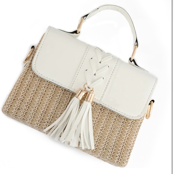 Handbags - Chic White and Tan Straw Shoulder Bags Crossbody Clutch Bag Tassel Handbag